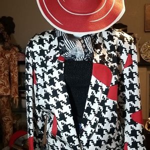 90's Oversized Boyfriend Houndstooth Silk Jacket